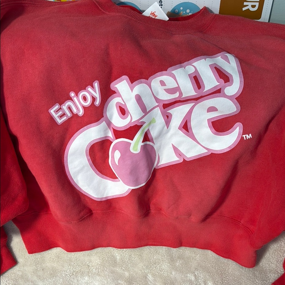 Coca Cola By PacSun Cherry Coke Boxy Cropped Crew Neck Sweatshirt